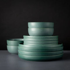 Thyme & Table Caspian Green 12-Piece Ceramic Dinnerware Set - USA MEGA SHOP