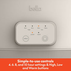 bella 6 Qt Digital Programmable Slow Cooker with Ceramic Nonstick Coating, Adjustable Temperature & Cooking Time, Dishwasher Safe Pot & Tempered Glass Lid, Oatmilk