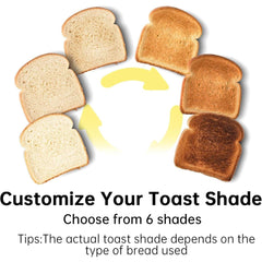 2-Slice Slim Toaster, 6 Shade Settings with Cancel, Reheat & Defrost, 10" Long Slot, Auto Shut off, Removable Crumb Tray, Black