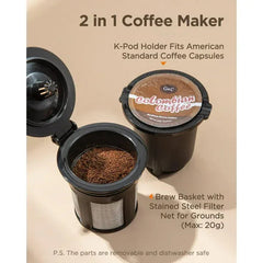 Sboly Mini Single Serve Coffee Maker, Instant Coffee Maker One Cup for K Cup & Ground Coffee, 6 to 12 oz Brew Sizes, Capsule Coffee Machine with Water Window and Descaling Reminder, Black