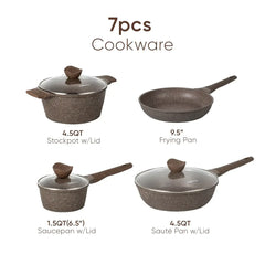 Carote Non Stick Pots and Pans Set, Induction Kitchen Cookware Sets (Brown)
