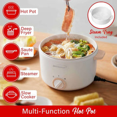 Brentwood 3.2-Qt. Multi-Function Electric Hot Pot Cooker with Food Steamer and Ceramic Non-Stick Coating, White, HPS-3302W, HPS-3302W