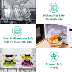 34pcs Glass Food Storage Containers with Lids Set, Airtight Meal Prep Containers (17 Containers & 17 Lids), Black