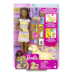 Barbie Pets Doll & Newborn Pups Playset with Mom Dog, 3 Color-Change Puppies & Accessories, Brunette