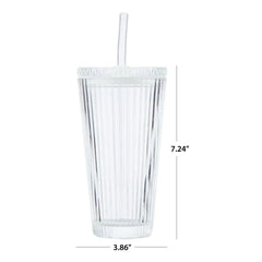 Better Homes & Gardens Glass 21oz Tumbler Ribbed with Glass Lid and Straw