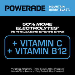 POWERADE Mountain Berry Blast Electrolyte Sports Drink Bottles, 20 fl oz, 8 Pack