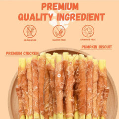 Pawmate Chicken Jerky Wrapped Pumpkin Biscuits Dog Treats, Promote Digestion Soft Chews for All Dogs, 11 oz