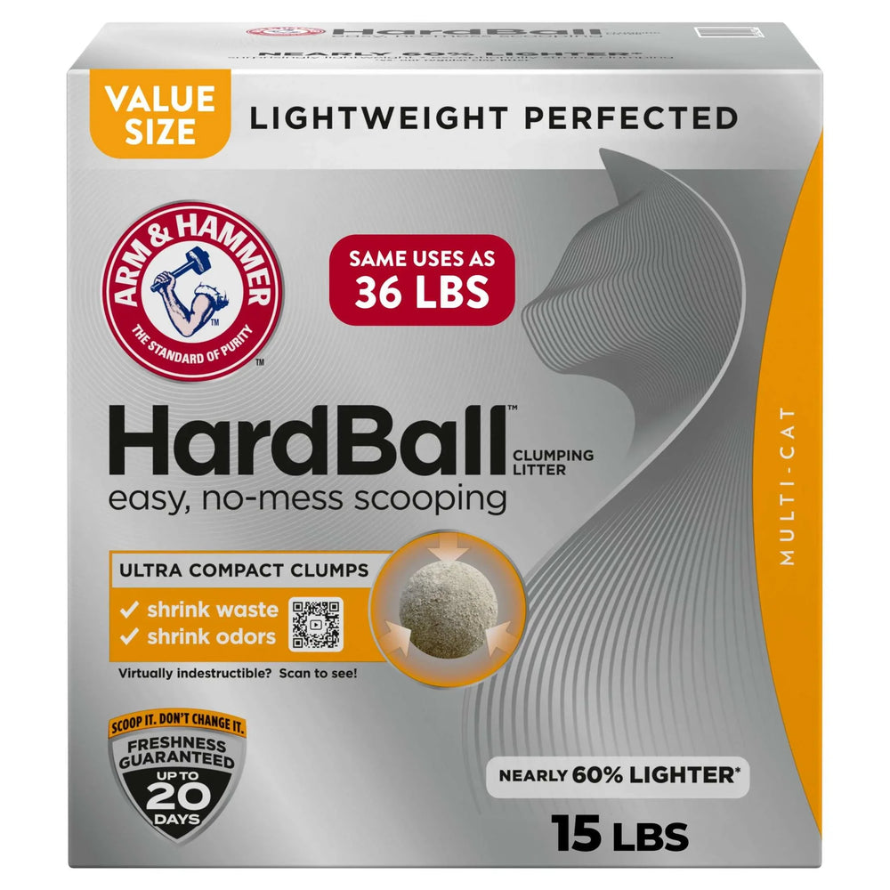 ARM & HAMMER Hardball Lightweight Cat Litter, Clumping, No-Mess Scooping, Multi-Cat, 15 lb - USA MEGA SHOP
