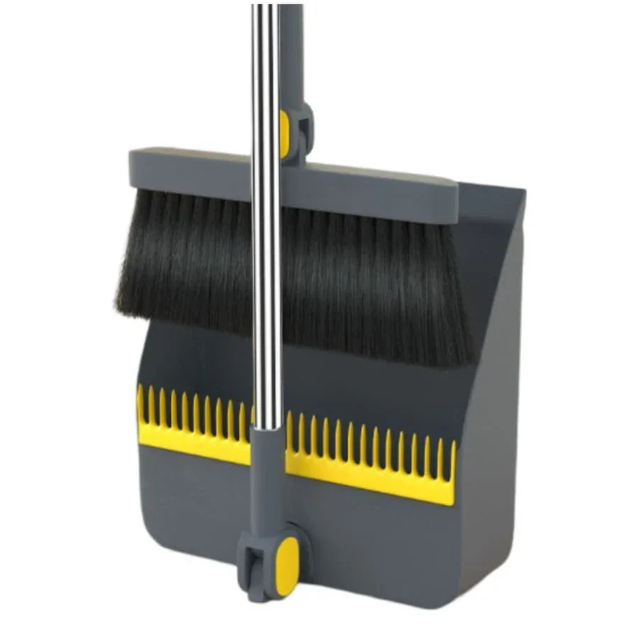 Adjustable Stainless Steel Broom and Dustpan Set, Upright Dust Pans, Angled Broom for Home, Office, Kitchen, Lobby, Garden (Black) - Brands For Less USA