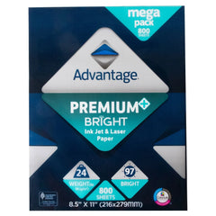 Advantage Premium Bright Ink Jet and Laser Paper, 8.5"x11" Letter, White, 24lb, 97 Bright, 1 Ream of 800 Sheets - USA MEGA SHOP