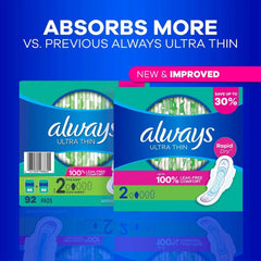 Always Ultra Thin Long Super Pads with Wings, Size 2, 92 ct. - USA MEGA SHOP