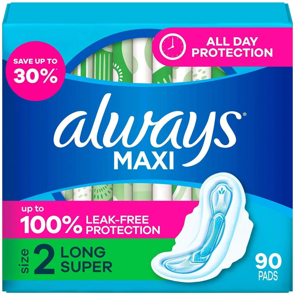Always Maxi Long Pads, Unscented, Size 2, 90 ct. - USA MEGA SHOP