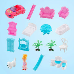 Anpro Blue Dollhouse Pretend Play Set for Kid, Big Villa Princess Castle, 5 Rooms Dollhouse with Doll Toy Figure for Age 3+ Boys and Girls Play House Gift Toys - USA MEGA SHOP