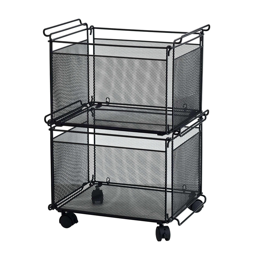 Artesa Presa Set of 2 Stacking Storage Baskets with Wheels - USA MEGA SHOP