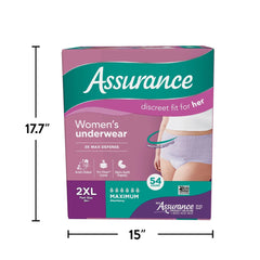 Assurance Women's Incontinence & Postpartum Underwear, XXL , Maximum Absorbency (54 Count)