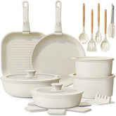 Astercook 22 Piece Pots and Pans Set Non Stick, Cookware Set with Detachable Handles, Oven Safe, Induction Ready, Stackable RV Kitchen Cooking Set, Cream White - USA MEGA SHOP