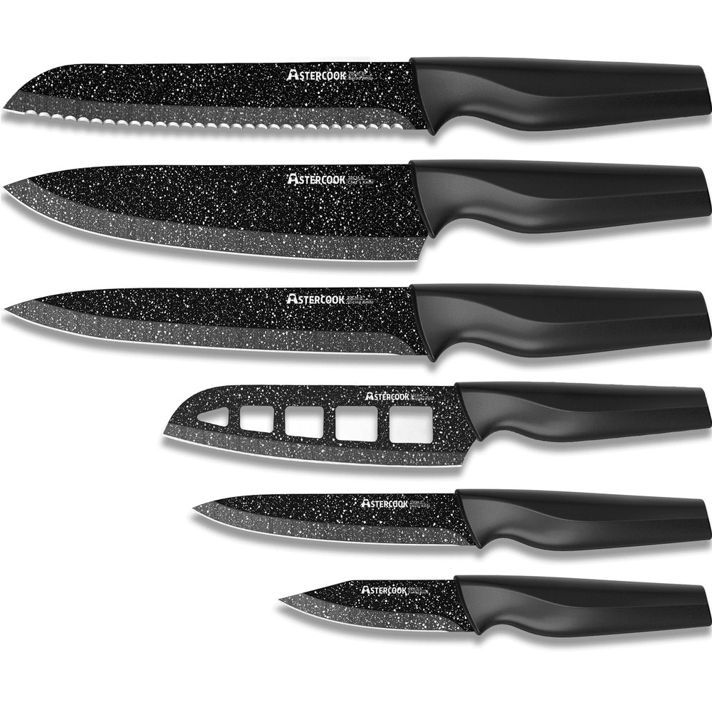 Astercook 6 Piece Starry-Sky Kitchen Knife Set, Carbon German Stainless Steel Knife Set with 6 Blade Guards, Non-stick Coating & Dishwasher Safe, Perfect Gifts for Kitchen - USA MEGA SHOP