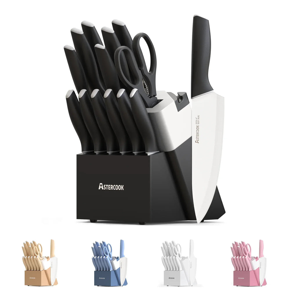 Astercook Knife Set, 14 Pieces Kitchen Knives Set with Healthy Anti-Rust Coating, Stainless Steel Knife Sets with Built-in Sharpener, Sharp & Rust Resistant Dishwasher Safe - USA MEGA SHOP