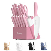 Astercook Knife Set, 14 Pieces Kitchen Knives Set with Healthy Anti-Rust Coating, Stainless Steel Knife Sets with Built-in Sharpener, Sharp & Rust Resistant Dishwasher Safe - USA MEGA SHOP