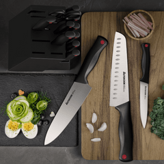 Astercook Knife set, 14-Piece Kitchen Knife Set with Built-in Sharpener, High Carbon German Stainless Steel Knives Block Sets, Ultra Sharp & Rust Resistant, Dishwasher Safe