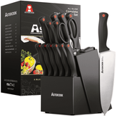 Astercook Knife set, 14-Piece Kitchen Knife Set with Built-in Sharpener, High Carbon German Stainless Steel Knives Block Sets, Ultra Sharp & Rust Resistant, Dishwasher Safe