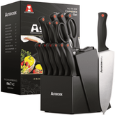 Astercook Knife set, 14-Piece Kitchen Knife Set with Built-in Sharpener, High Carbon German Stainless Steel Knives Block Sets, Ultra Sharp & Rust Resistant, Dishwasher Safe - USA MEGA SHOP