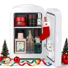 Auseo Mini Portable Fridge Personal, Countertop, 4L/6 Cans, Cooler Small Refrigerator, Front Door Stainless Steel, AC/DC, Option for Skincare, Makeup, Drinks, Dorm Room, White - USA MEGA SHOP