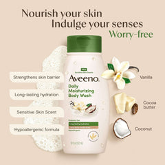 Aveeno Daily Moisturizing Body Wash, Cocoa Butter Vanilla Scent, 18 fl. oz