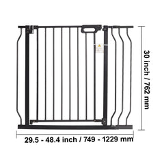 BENTISM 30" Extra Tall Baby Gate for Stairs Doorways, Fits Openings 29.5" to 39" Wide, Auto Close Extra Wide Dog Gate for House, Pressure Mounted Easy Walk Through Pet Gate with Door, Black