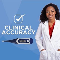BEST MED Thermometer | 60-Second Readout | Tri-Color Fever Alert Display | Clinical Flex Tip | Hygienic Water-Resistant Easy Cleaning | Storage Case Included