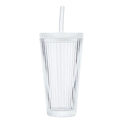 Better Homes & Gardens Glass 21oz Tumbler Ribbed with Glass Lid and Straw - USA MEGA SHOP
