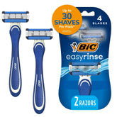 BIC EasyRinse Anti-Clogging Men's Disposable Razors, 4 Blades, All Skin Types, 2 Count