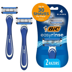 BIC EasyRinse Anti-Clogging Men's Disposable Razors, 4 Blades, All Skin Types, 2 Count