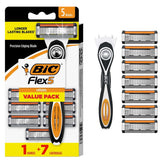 BIC Flex 5 Men's 5-Blade Refillable Manual Razors with 1 Handle and 7 Cartridges, Father's Day Gift for Men