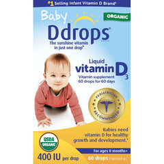 Baby Ddrops Liquid Organic Vitamin D3 Supplement Drops, 400 IU per Drop, 0.06 fl oz