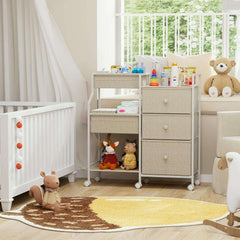 Baby Diaper Organizer and Storage Cart - 3 Tiers with Dividers and Drawers for Nursery, Bedroom, Changing Table and Crib