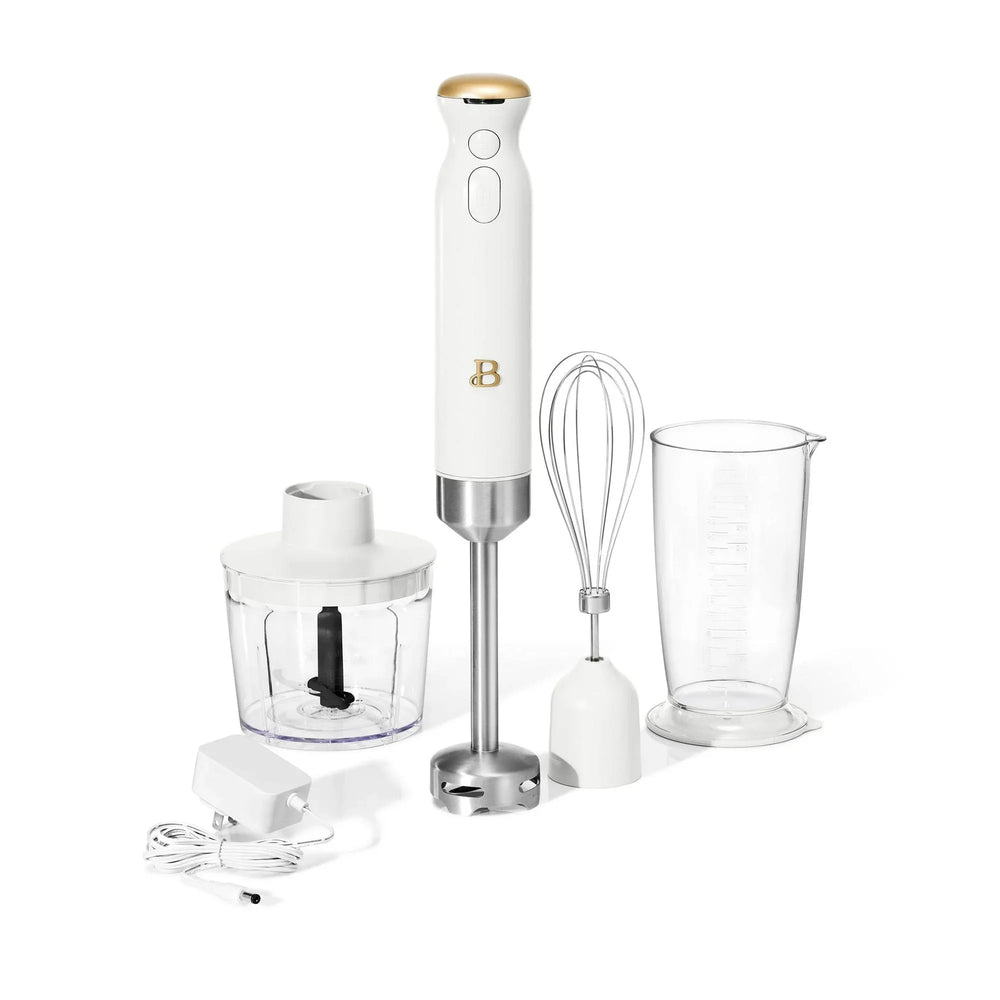 Beautiful Cordless Immersion Blender with Chopper, Whisk & Measuring Cup, White Icing by Drew Barrymore - USA MEGA SHOP