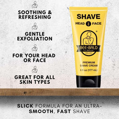 Bee Bald SHAVE Premium Shaving Cream for Men, Smooth & Quick Shave for Face and Head, 6 fl oz