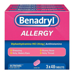 Benadryl Ultratab Antihistamine Allergy Medicine Tablets, 3 Pack, 48 Count Each