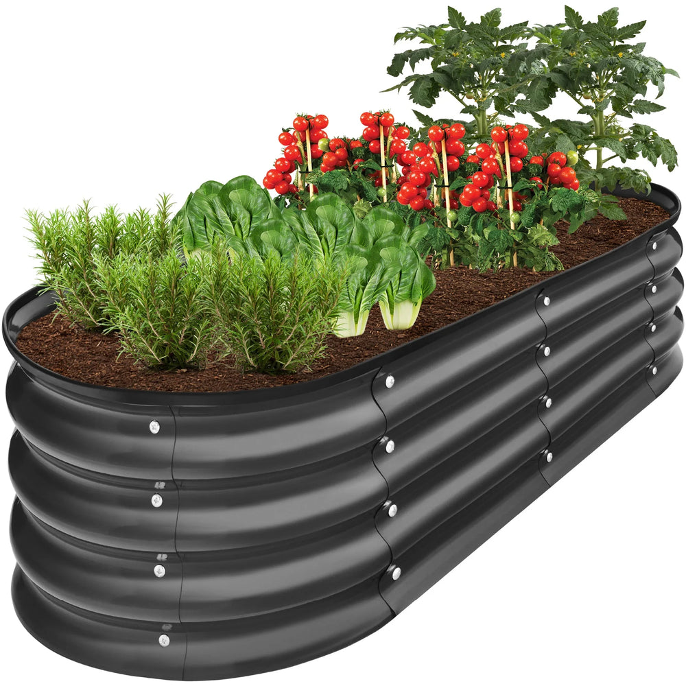 Best Choice Products 4x2x1ft Outdoor Raised Metal Oval Garden Bed, Planter Box for Vegetables, Flowers - Charcoal - USA MEGA SHOP