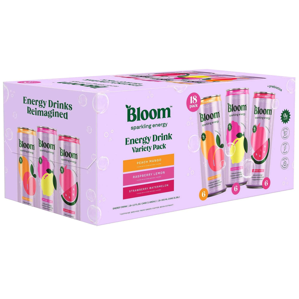 Bloom Sparkling Energy Drink, Variety Pack, 12 fl oz, 18 Count - USA MEGA SHOP