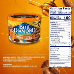 Blue Diamond Almonds Honey Roasted Flavored Snack Nuts perfect for snacking and on-the-go, 6 oz