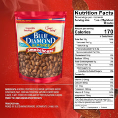 Blue Diamond Almonds, Smokehouse Flavored Snack Nuts Perfect for Snacking, 14oz Resealable Bag