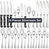 Bluebow Silverware Set with Steak Knives, Flatware Cutlery Set for 4, Food-Grade Stainless Steel Kitchen Tableware Set - USA MEGA SHOP