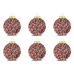 Blush Pink Tinsel Ball Christmas Ornaments, 2.5", 6 Count, by Holiday Time