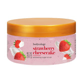 Bodycology strawberry cheesecake exfoliating sugar scrub jar, pink tub with gold lid
