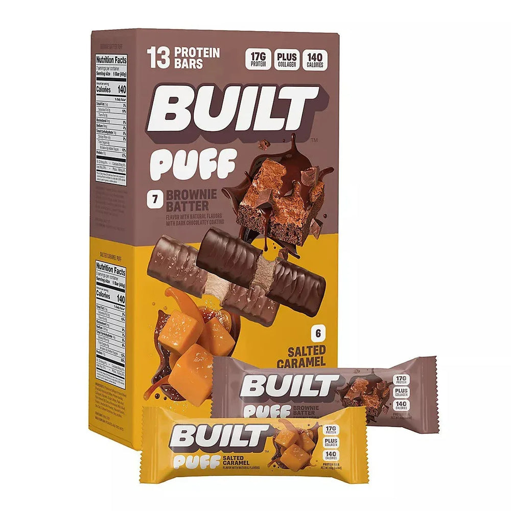 Built Puff, Protein Bar Variety Twin Pack, Brownie Batter & Salted Caramel, Value Pack, 13 ct./1.41 oz. - USA MEGA SHOP