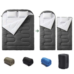CONCETTA Lightweight Double Sleeping Bag for Adults in Cold & Warm Weaher, Waterproof & Machine Washable for Camping/Backpacking/Hiking, Black