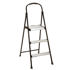 3-Step Folding Step Stool with Rubber Hand Grip, 8 Ft. 10 in. Max Reach (Black)