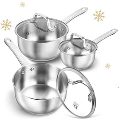 Koch Systeme CS 1&2&3QT Stainless Steel Saucepan Set, 6 Piece Pot Set, Small Pot Set with Lid, Induction Compatible